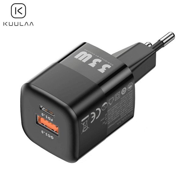 Chargeur Secteur GaN Kuulaa RY-U33 33W (Type-C PD3.0 + USB QC3.0) Noir