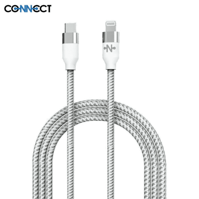 Câble Data Type-C vers Lightning CONNECT MC-CLB3 Nylon Tressé 20W (1m) Blanc