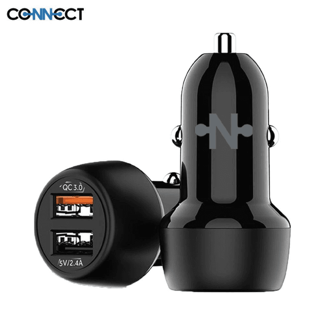 Chargeur Allume-Cigare CONNECT 2 USB A (QC3.0+ 2.4A) Noir