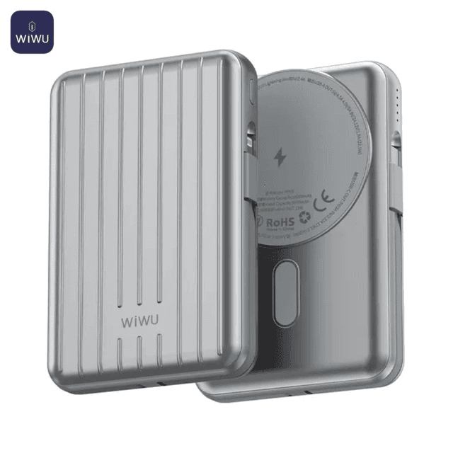 Batterie Externe Power Bank Sans Fil Magnétique Wiwu PP03 Trunk Series (avec Charge Filaire) 10000mAh Argent