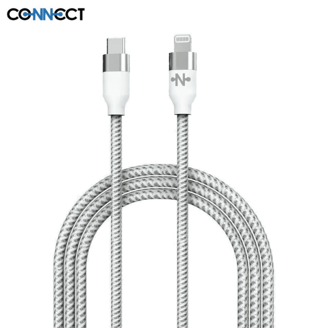 Câble Data Type-C vers Lightning CONNECT MC-CLB7 Nylon Tressé 20W (2m) Blanc
