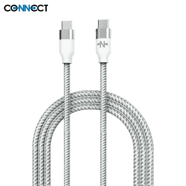 Câble Data Type-C vers Type-C CONNECT MC-CCB7 Nylon Tressé 60W (2m) Blanc
