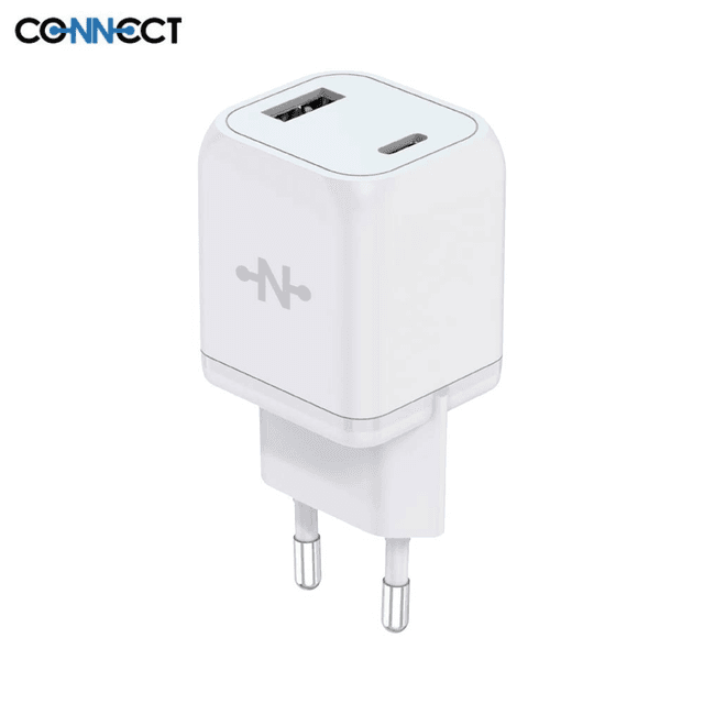 Chargeur Secteur GaN Multi CONNECT MC-CBDAC33W Charge Rapide 33W (USB + Type-C) Blanc