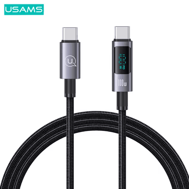 Câble Data Type-C vers Type-C Usams US-SJ671 100W avec Écran (1.2m) Noir