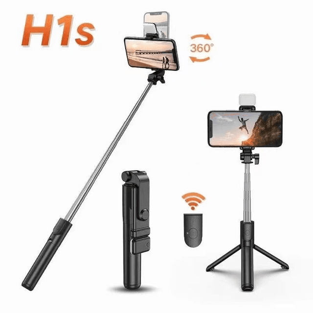 Trépied pour Smartphone Bluetooth 360° avec Lumière (1m) Noir