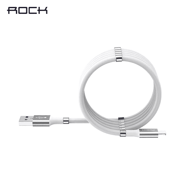 Câble Data USB vers Type-C Rock RCB0798 Enroulable Magnétique 2A (0.90m) Blanc