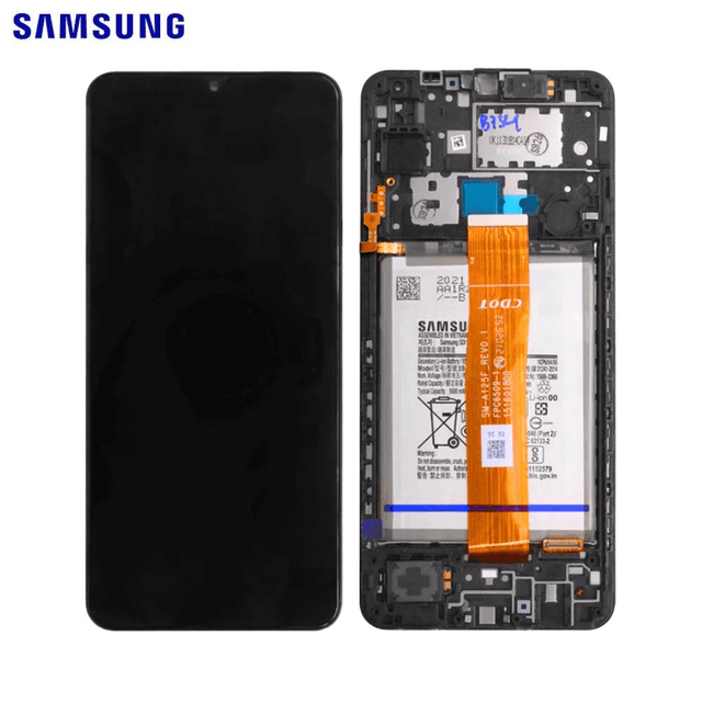 Bloc Écran Complet avec Châssis et Batterie Original Samsung Galaxy A12 A125 GH82-24708A GH82-24709A Noir