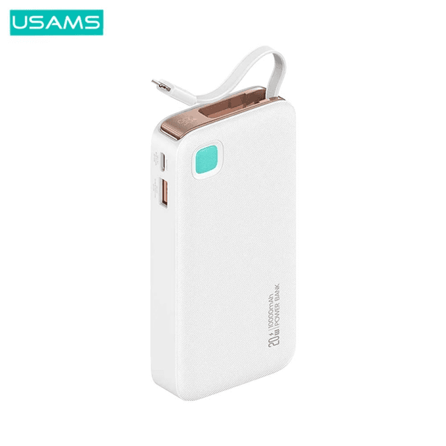 Batterie Externe Power Bank Usams CD224 Charge Rapide 20W (avec Digital Display & Câble Type-C Rétractable) 10000mAh Blanc