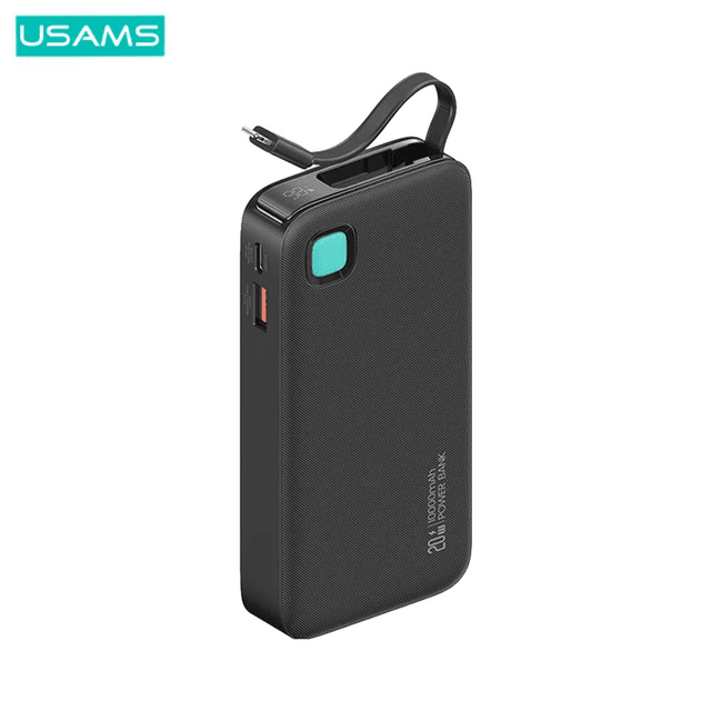 Batterie Externe Power Bank Usams CD224 Charge Rapide 20W (avec Digital Display & Câble Type-C Rétractable) 10000mAh Noir