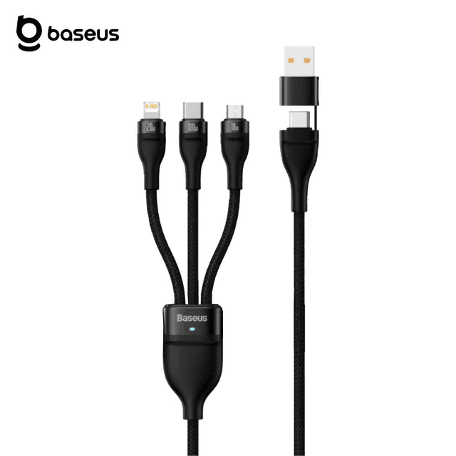 Câble Data Multi Baseus Flash Series II USB + Type-C vers Type-C + MicroUSB + Lightning 100W (1.2m) CASS030101 Noir