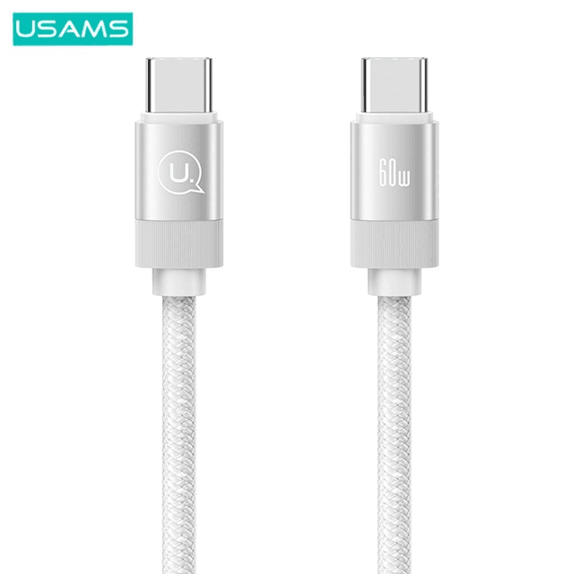 Câble Data Type-C vers Type-C Usams US-SJ704 Rui Series 60W Nylon Tressé Magnétique Enroulable (1m) Argent