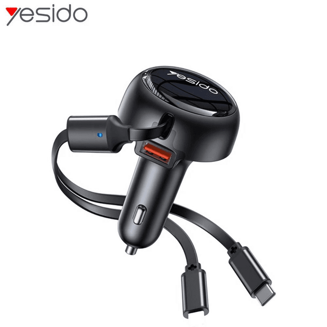 Chargeur Allume-Cigare Yesido Y61 53W (avec Câble Rétractable Lightning + Type-C) Noir