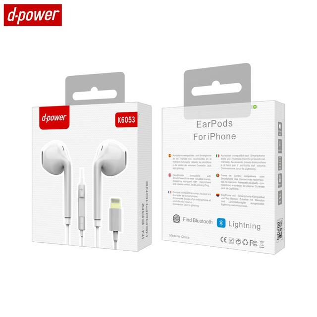 Écouteurs Filaires Lightning d-power K6053 (Bluetooth) Blanc