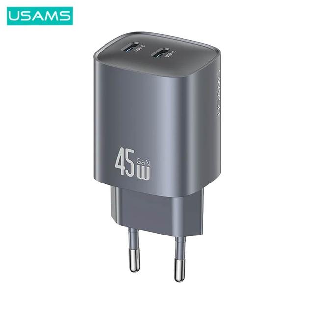Chargeur Secteur GaN Usams US-CC305 T66 45W (2x Type-C) Noir