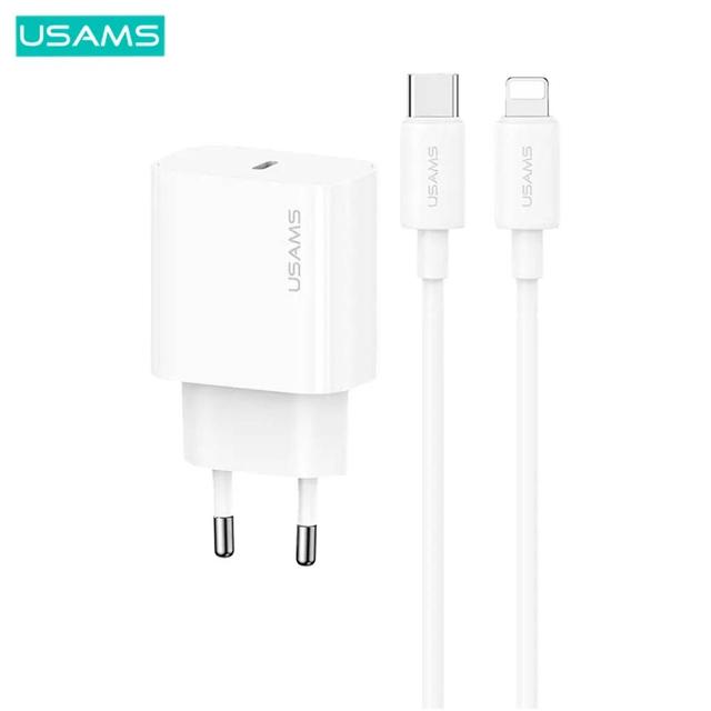 Chargeur Secteur Type-C Usams US-CC226 T65 20W avec Câble Type-C vers Lightning SJ712 (1m) OYXLTZ02 Blanc