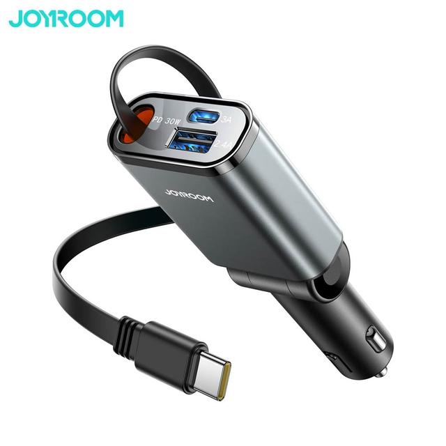 Chargeur Allume-Cigare JOYROOM  3 en 1 (avec Câble Rétractable Type-C) 45W Gris Foncé
